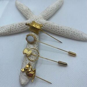 Gold Filled Collection of stick pins. Turtle, Koala Bear, Opal, Egyptian Goddess